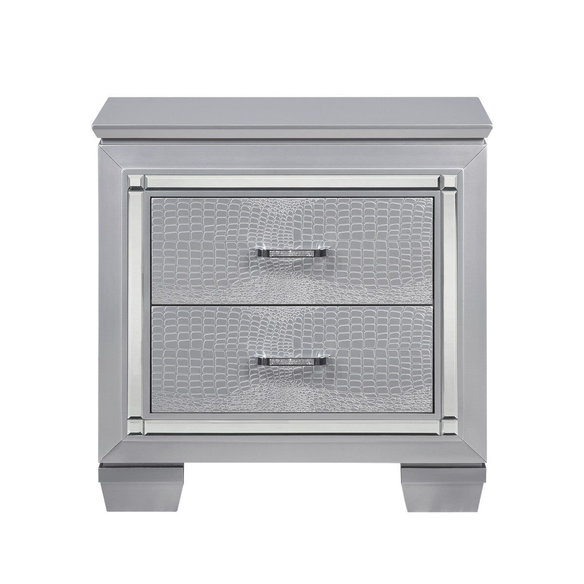 Allura Silver Night Stand with LED Lighting - Modern Bedside Table with USB Charging Port & Storage Shelf for Bedroom, Living Room, or Guest Room