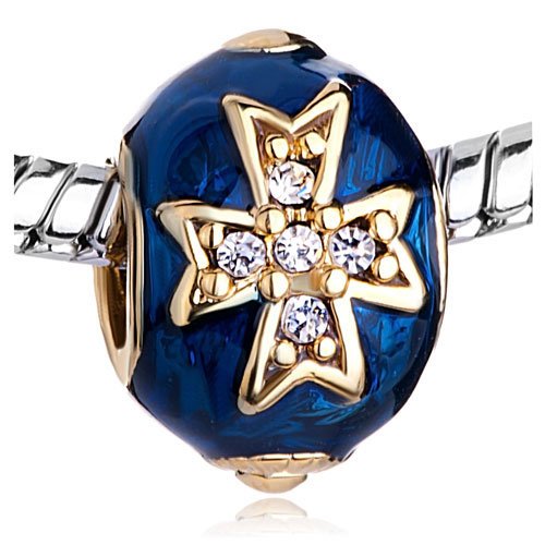 Roy Lopez Blue Celtic Cross Charm Bracelet with Crystal Faberge Egg - Elegant Jewelry for Women, Perfect for Gifts, Parties & Special Occasions