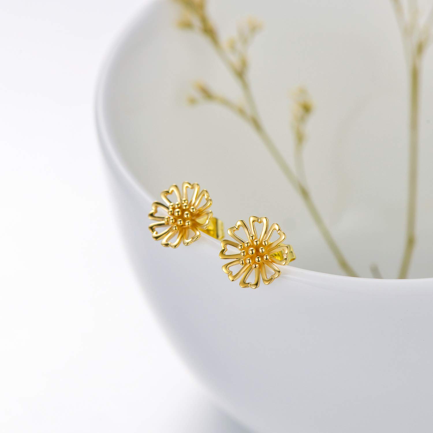 14K Solid Gold Flower Stud Earrings for Women - Dainty Yellow Gold Floral Earrings, Fine Jewelry Gift for Mom, Wife, Girlfriend | Perfect for Weddings, Anniversaries & Everyday Elegance