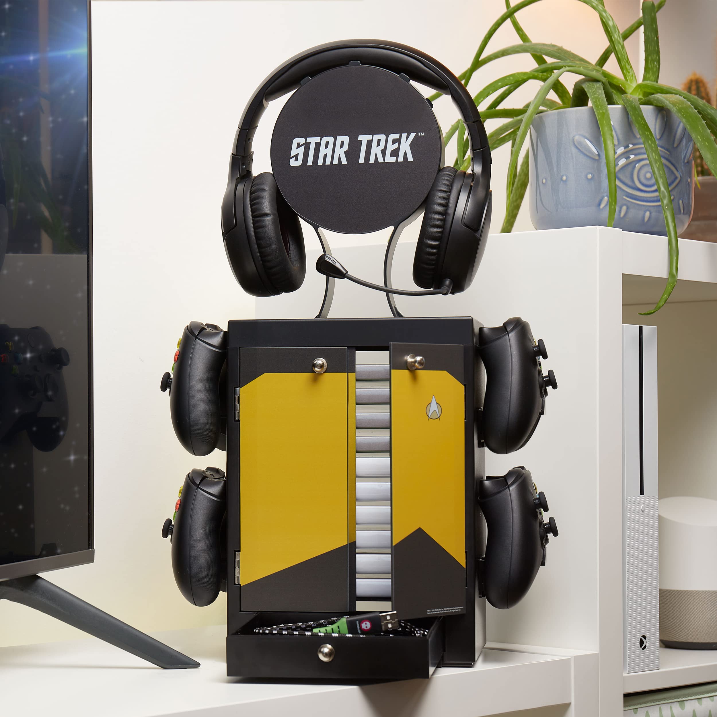 Numskull Official Star Trek Gaming Storage Stand – Holds 10 Games/DVDs, 4 Controllers & Headset – Durable Compact Organizer – Perfect for Gamers & Collectors – Great for Bedroom, Game Room or Office Organization