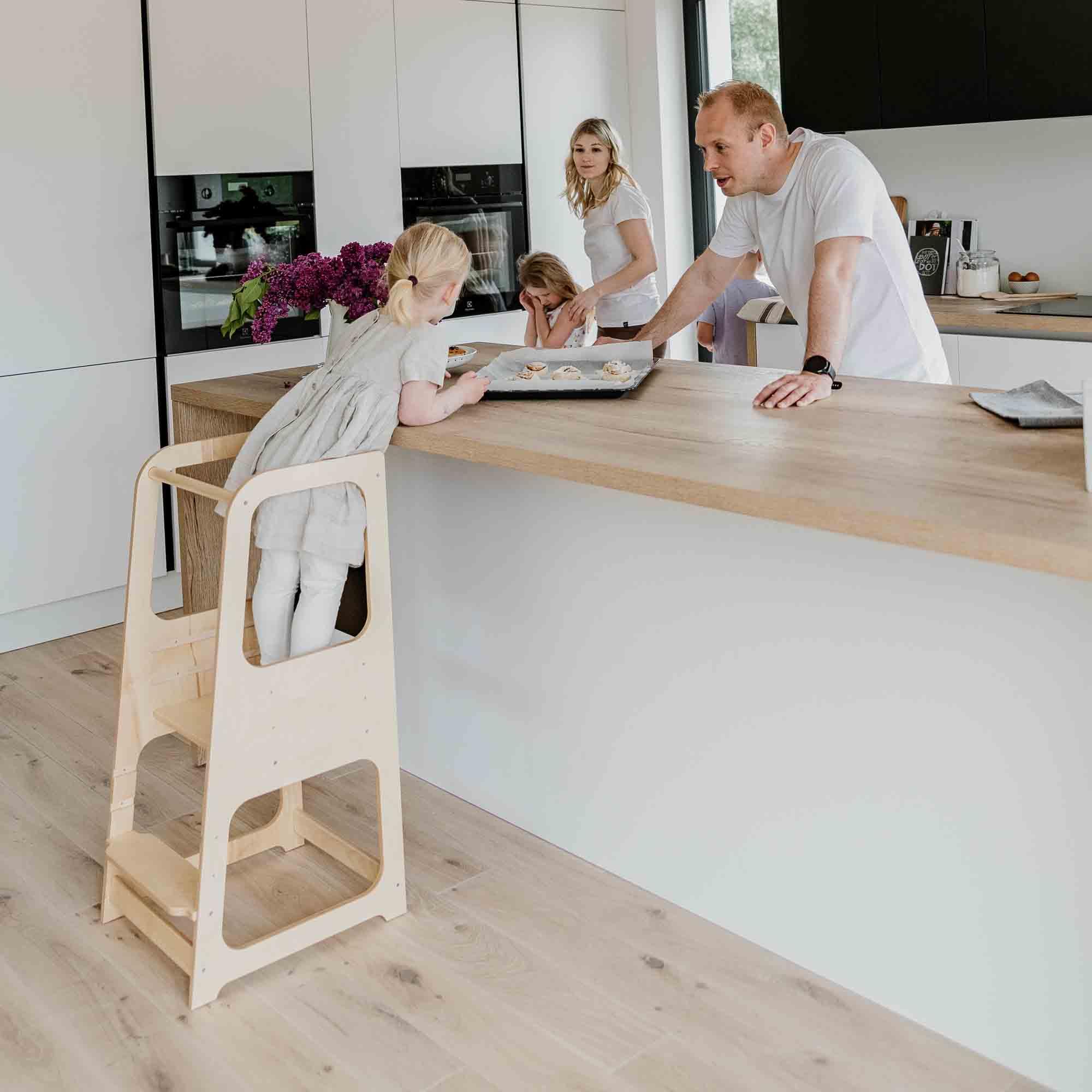 Adjustable Kitchen Tower with Blackboard - Safe Toddler Step Stool for Cooking & Learning | Montessori Convertible Kitchen Helper for Kids | Non-Slip Bathroom Step Stool for Home & School Use