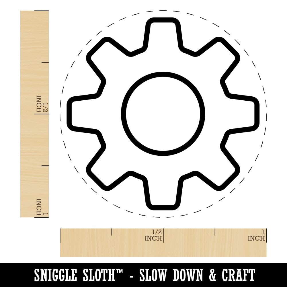 1 Inch Medium Blue Ink Self-Inking Rubber Stamp - Gear Outline Design for Crafting, Scrapbooking & Planner Stamping - Perfect for DIY Projects, Journals & Office Use