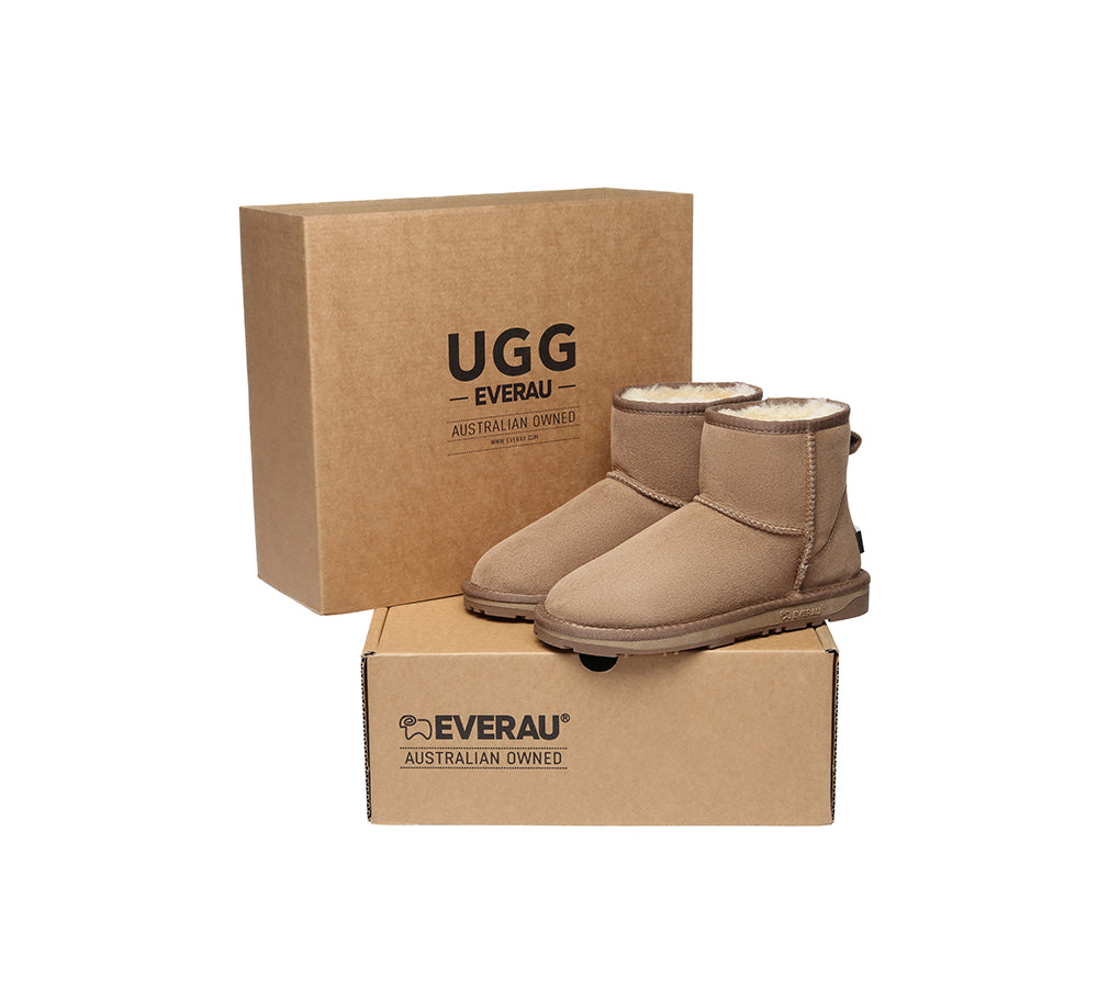 UGG EVERAU® Classic Mini Ankle Boots - Genuine Double Faced Sheepskin & Wool Lined Winter Boots for Women | Warm Comfortable Indoor/Outdoor Shoes for Snow, Casual Wear & Cold Weather