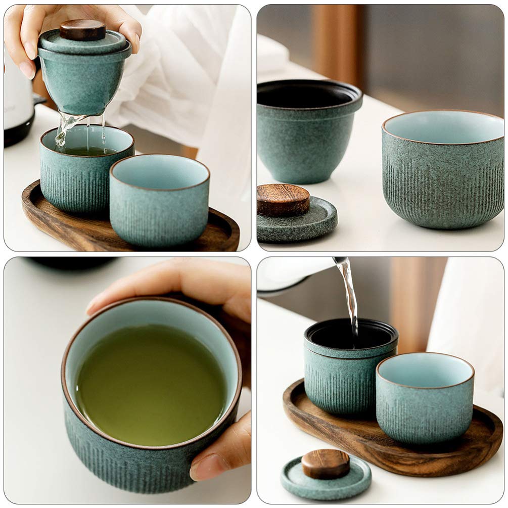 Portable Ceramic Travel Tea Set - Compact Tea Cup & Teapot Kit for On-the-Go Brewing | Perfect for Camping, Office, and Travel Use