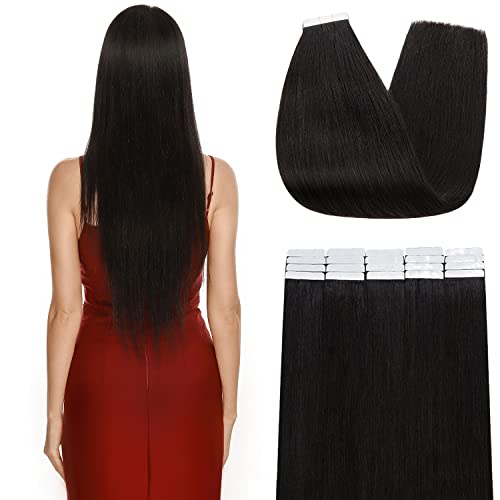 Premium 22 Inch Tape in Hair Extensions 100% Human Hair - 40pcs 100g Natural Black Remy Hair (#1B) for Seamless Blending & Volume - Perfect for Weddings, Parties & Daily Styling