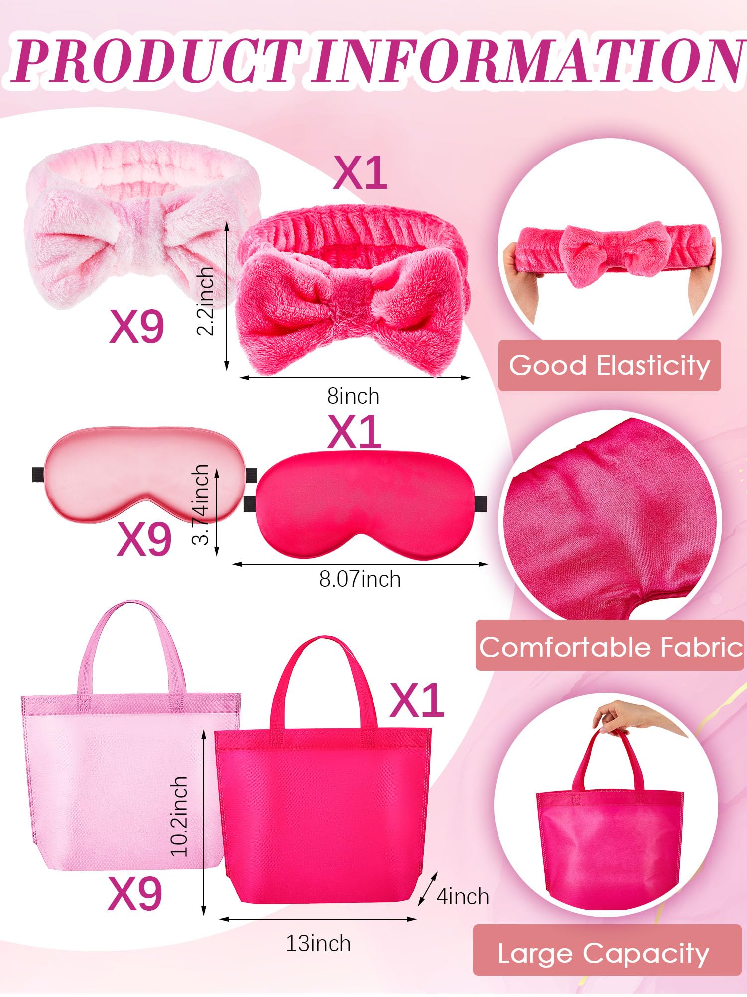Bokon 40-Piece Girls Spa Party Kit - 10 Princess Robes, 10 Tote Bags, 10 Headbands & 10 Spa Masks for Birthday Celebrations & Sleepover Parties