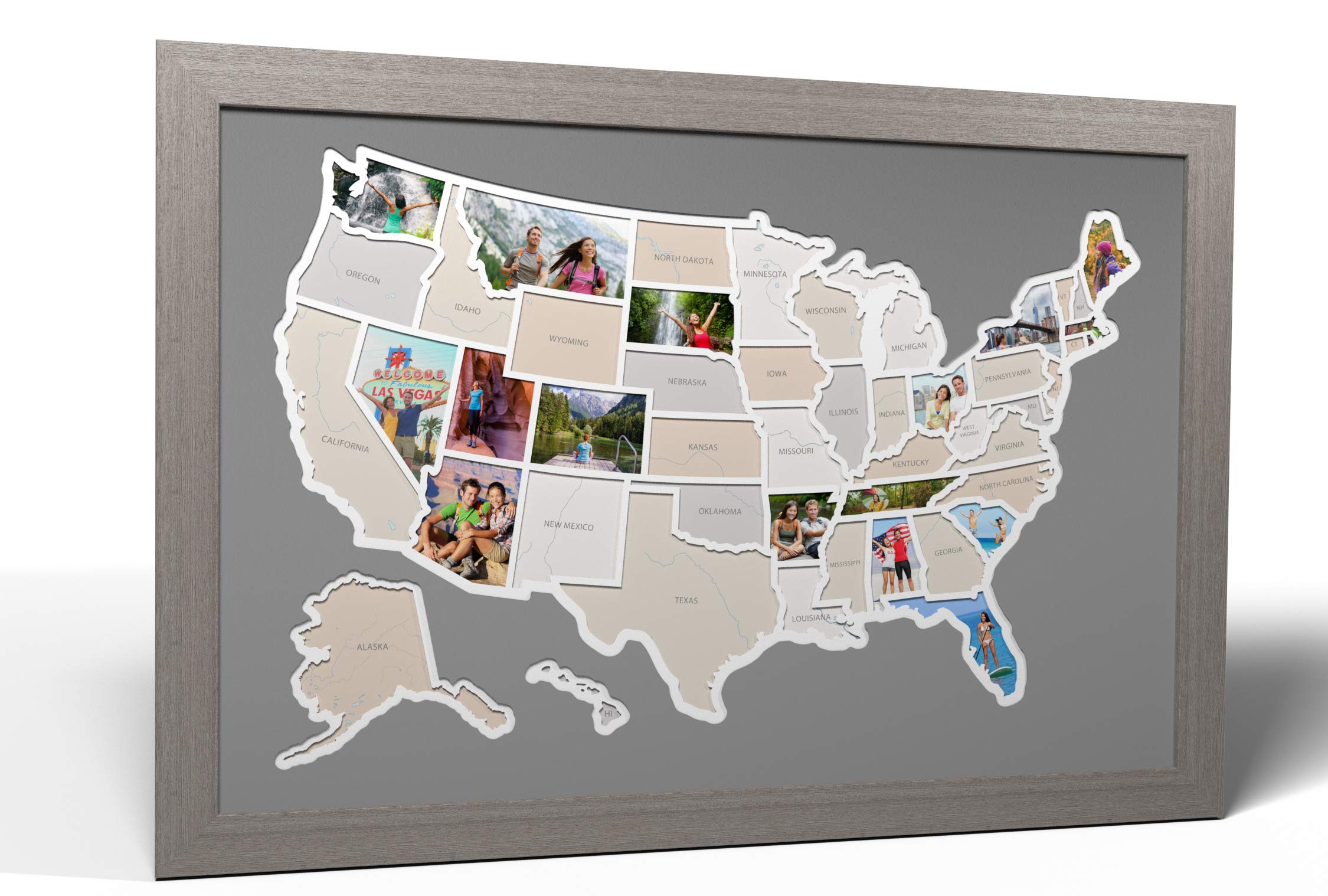 50 States USA Photo Map Wall Art - Handmade in America with Driftwood or Grey Frame Options - Perfect for Home Office Decor, Living Room Wall Art & American Pride Gifts