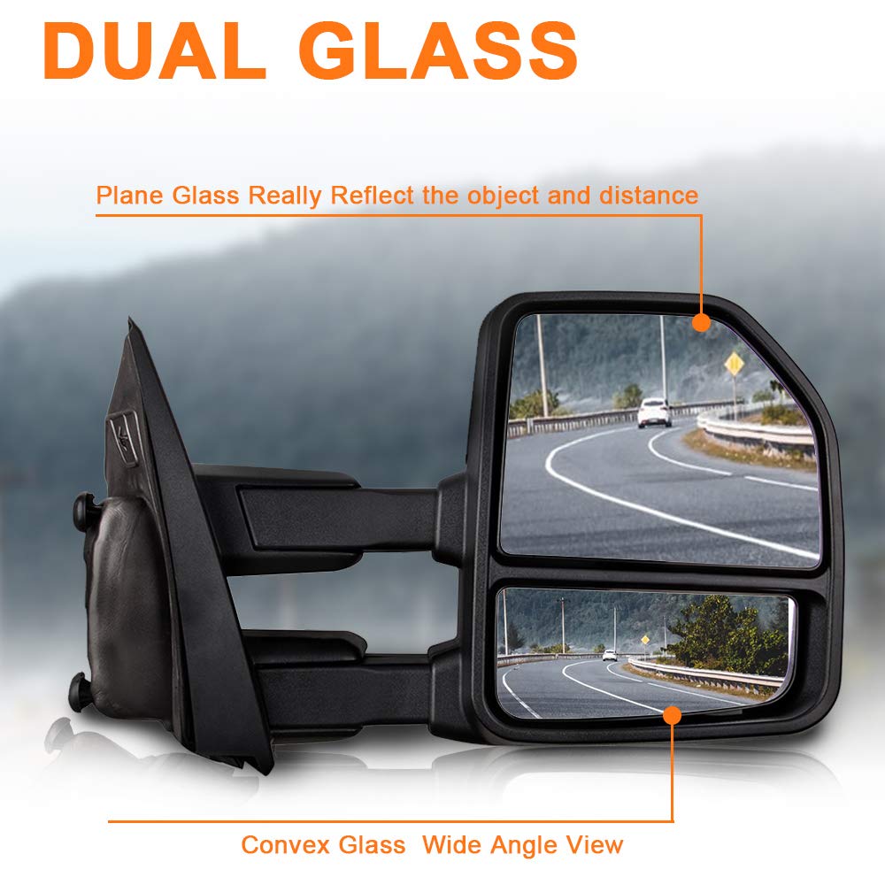 ROADFAR Power Heated Towing Mirrors for Ford F150 2015-2019 - Black Housing with Turn Signal & Puddle Light | Left & Right Side Mirrors with Conversion Plug | Perfect for Towing, Camping & Off-Road Adventures