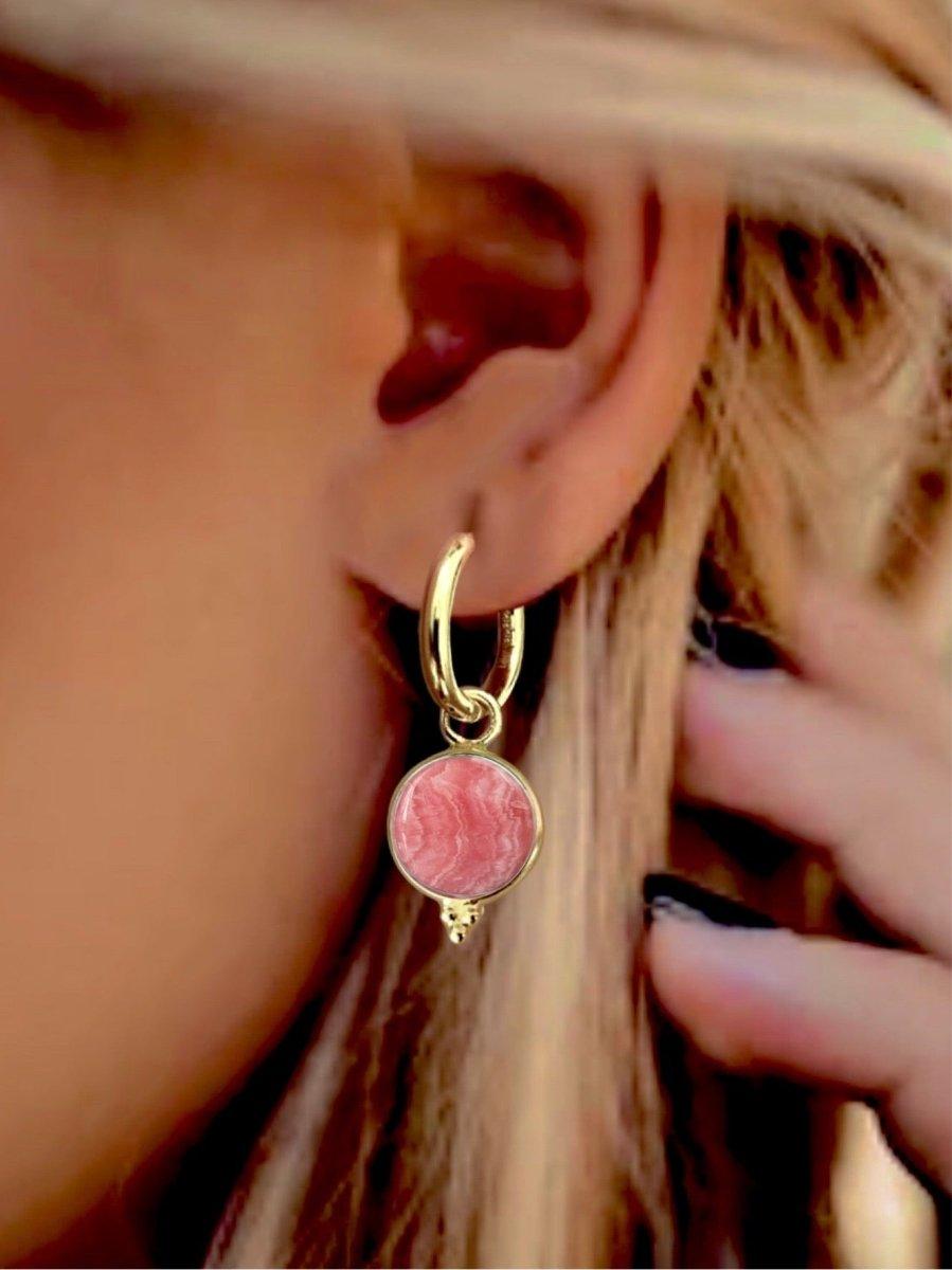 Laihas Free Spirit Gold Rhodochrosite Hoop Earrings for Women - Elegant Rose Quartz Jewelry for Everyday Wear & Special Occasions