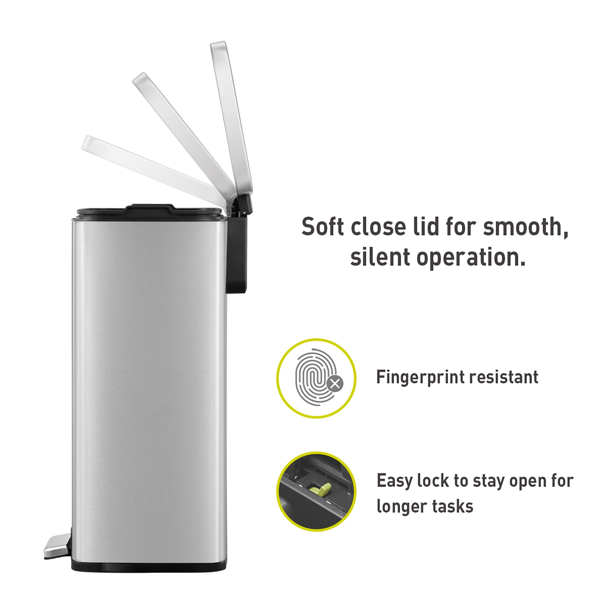 Madison Step Trash Can with Liner - 50 Liter / 13.2 Gallon Stainless Steel Garbage Bin - Perfect for Kitchen, Bathroom & Office Waste Disposal