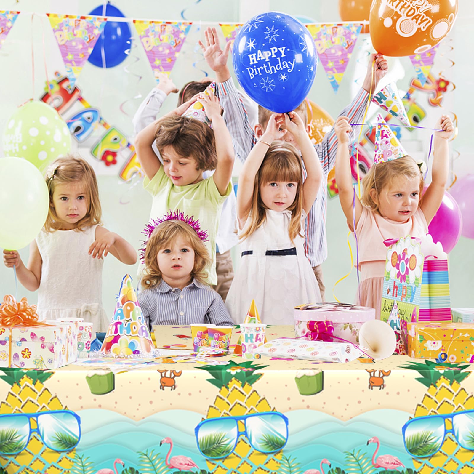 Wpensky Hawaiian Tablecloth - 1PC Tropical Pineapple Luau Disposable Plastic Table Cover for Tiki Party, Birthday & Summer Festivals | Perfect for Beach Parties, BBQ Gatherings & Hawaiian-Themed Decorations