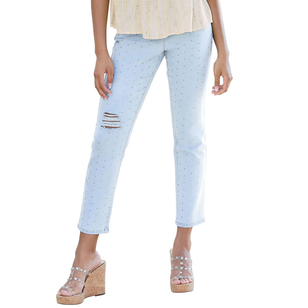 K. Jordan Women's High Waisted Rhinestone Jeans - Plus Size Stretch Denim Pants with Sparkling Crystals | Perfect for Parties, Date Nights & Special Occasions