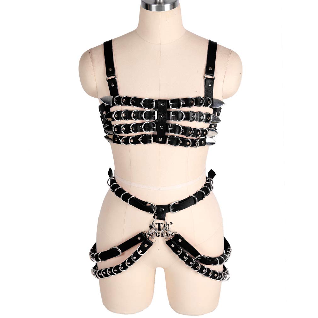 Women's Punk Leather Body Harness & Garter Belt Set - Hollow Out Frame Lingerie Accessories for BDSM, Burlesque & Fashion Outfits - Perfect for Cosplay, Nightclubs & Edgy Street Style