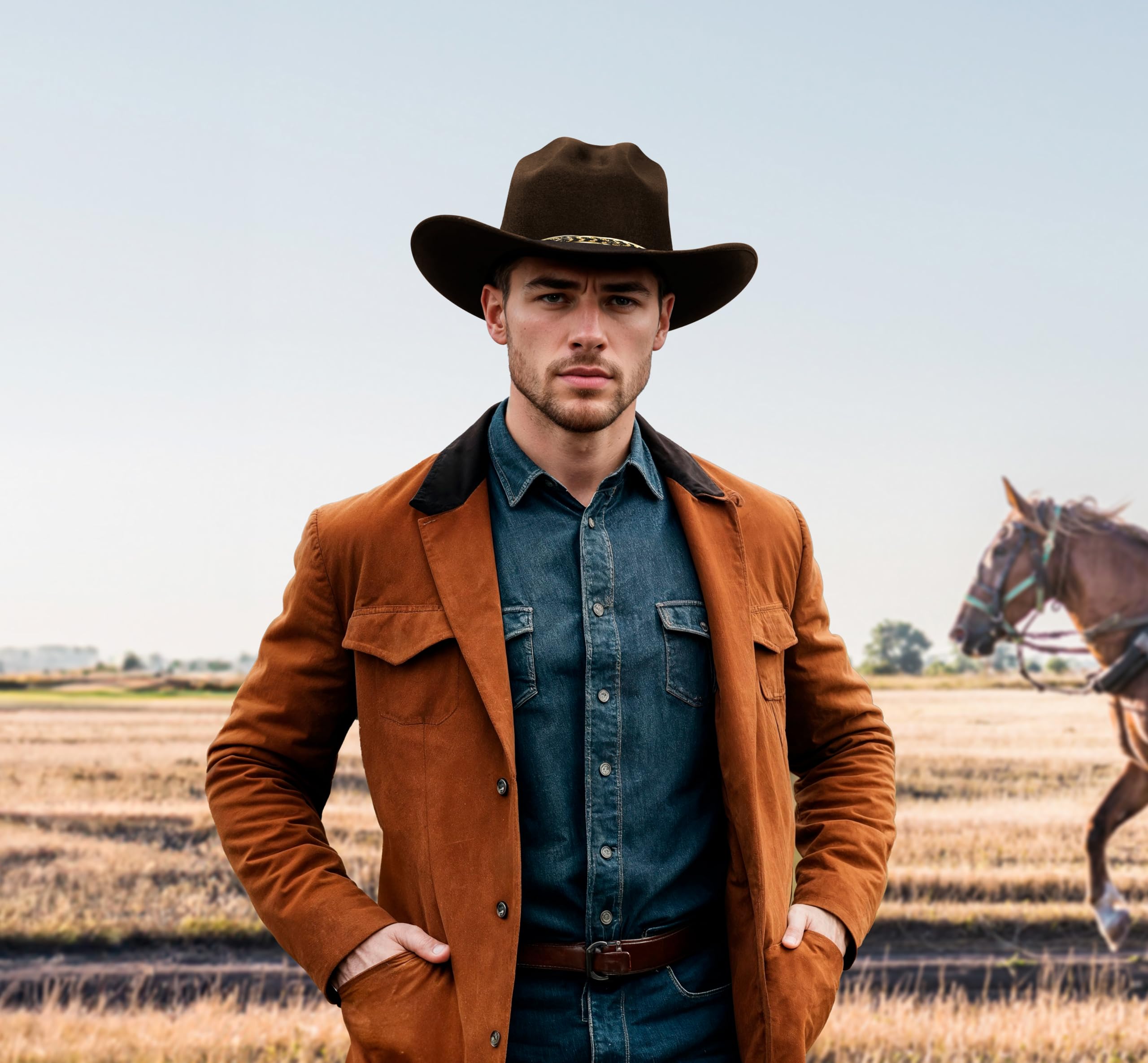 Western Express Felt Finish Cowboy Hat - Cattleman Style with Gold Hat Band for Men & Women | Western Rodeo, Country Music Festival & Outdoor Adventure Hat