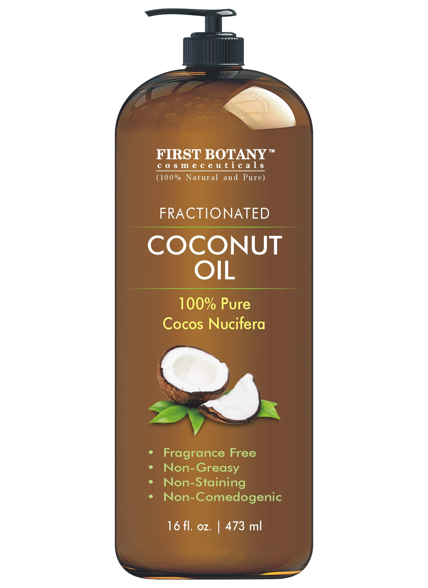 100% Pure Fractionated Coconut Oil 16 fl oz - Natural MCT Oil for Hair, Skin & Aromatherapy | Carrier Oil for Massage, Moisturizer & DIY Beauty Products | Perfect for Hair Care, Skin Hydration & Essential Oil Blending