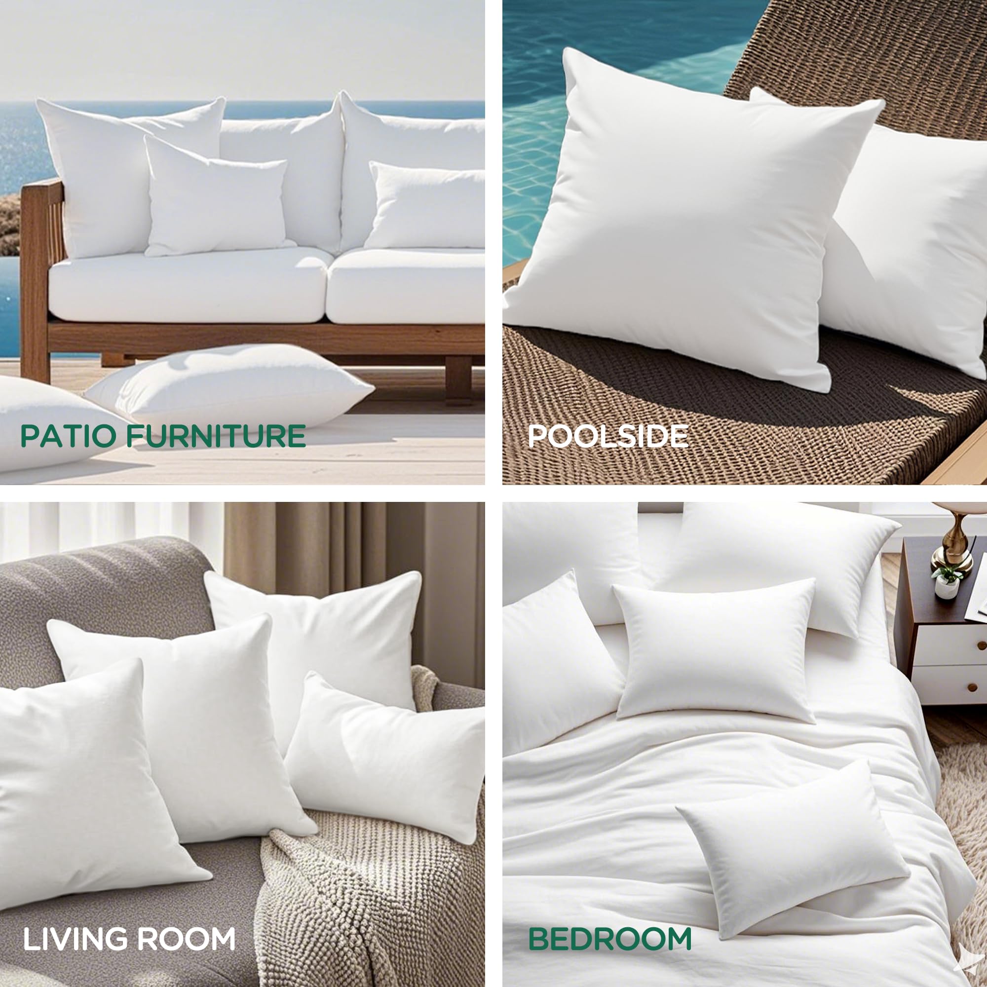 Premium 18x18 Inch Waterproof Outdoor Pillow Inserts Set of 4 - All-Weather Throw Pillows for Patio Furniture, Garden Chairs, Poolside Loungers & Deck Decor