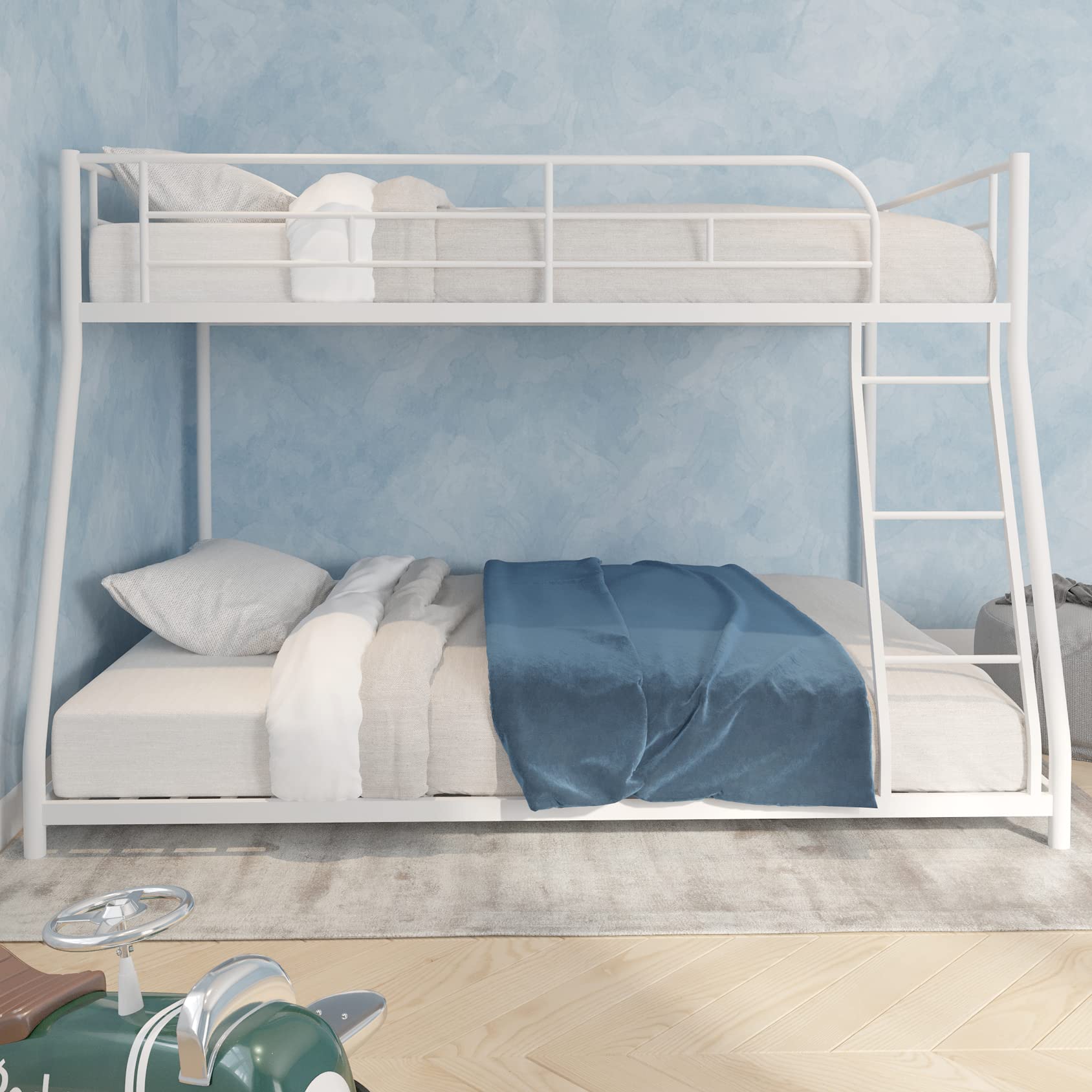 Twin Over Full Bunk Bed with Ladder & Full-Length Guardrail - Sturdy Metal Frame, No Box Spring Needed, Quiet Design - Perfect for Kids' Bedrooms, Guest Rooms & Space-Saving Small Apartments