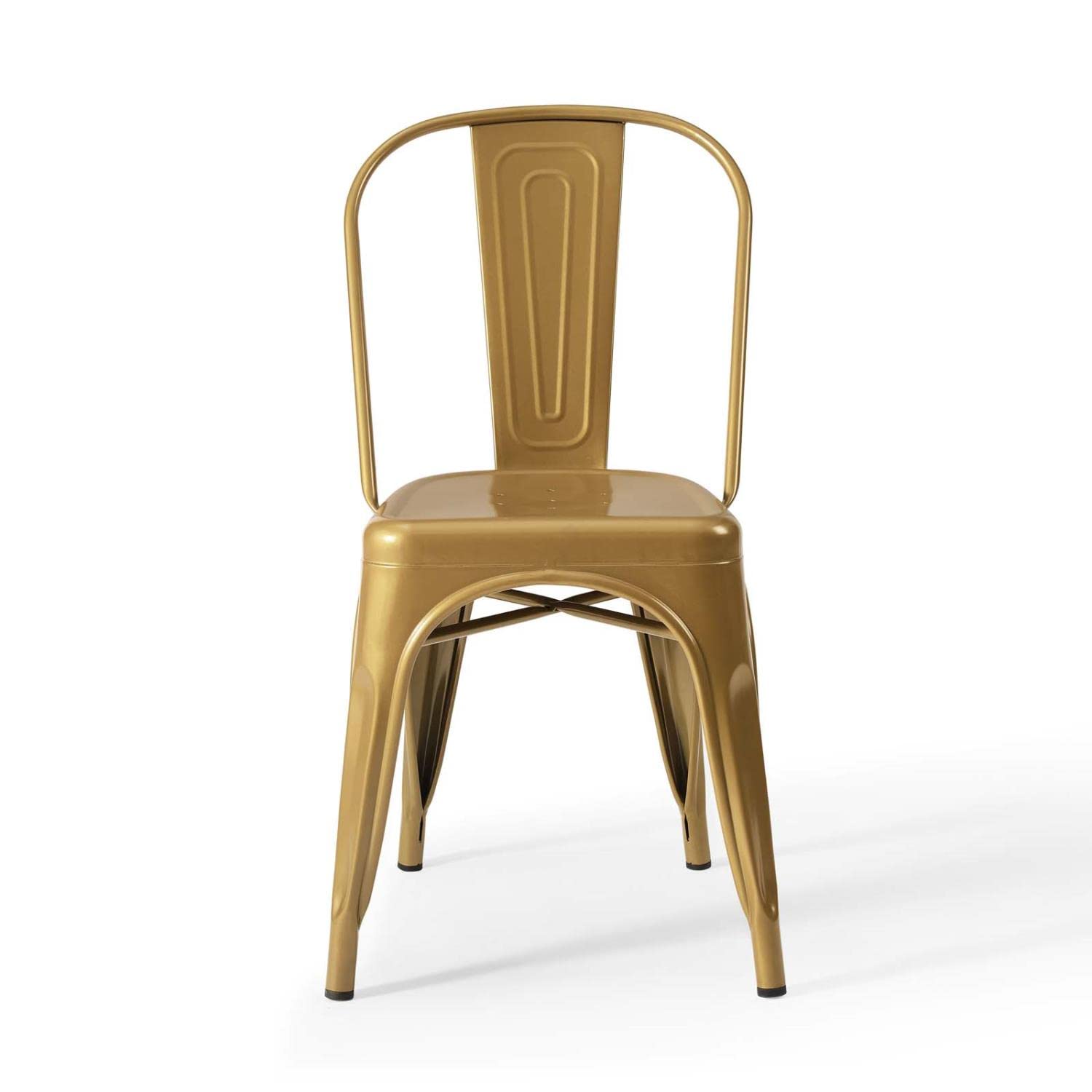 Modway Promenade Industrial Modern Steel Metal Bistro Dining Chairs in Gold - Set of 2 | Stylish Bar Stools for Kitchen, Cafe & Restaurant | Durable Metal Chairs for Indoor & Outdoor Use