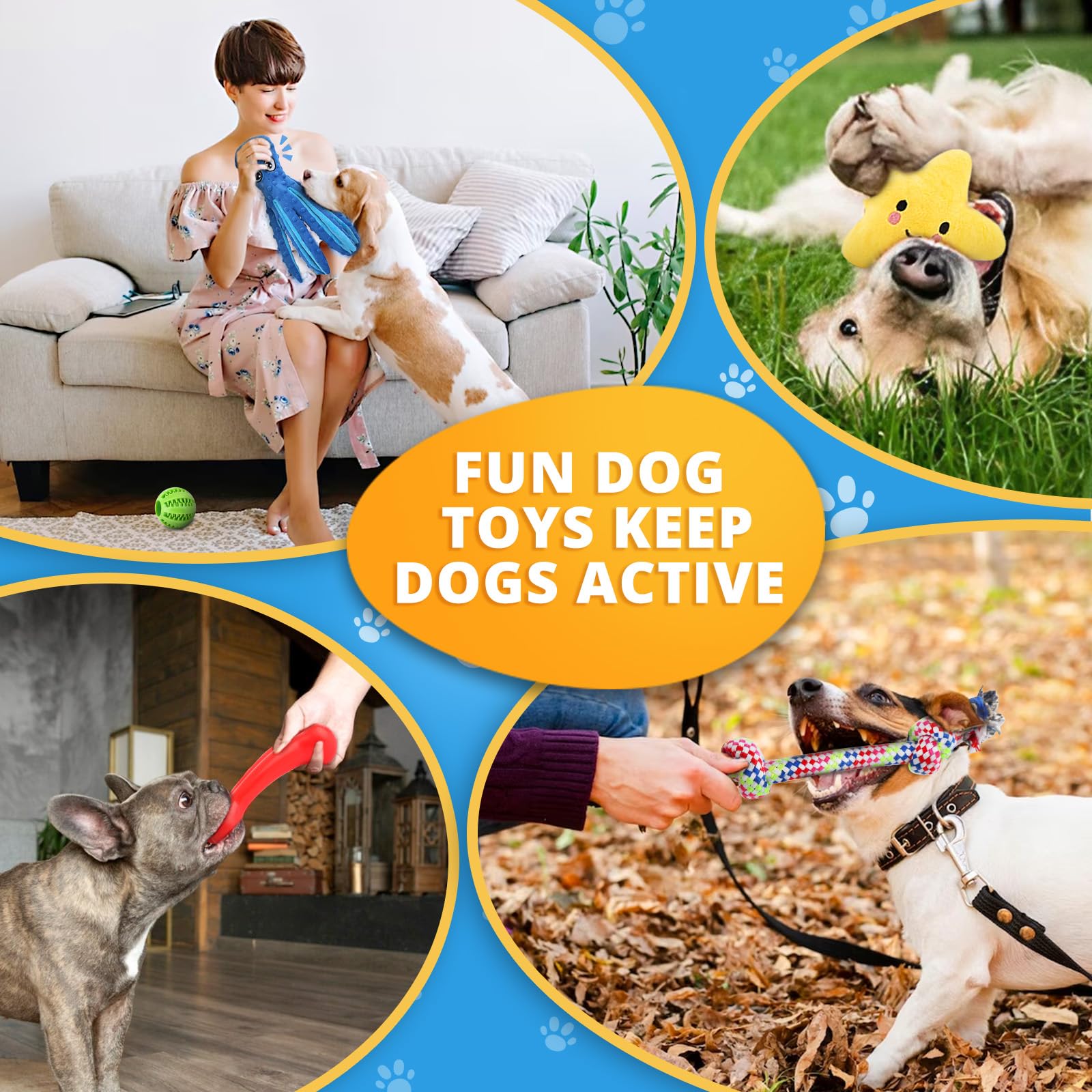 Luxury Puppy Chew Toys 8-Pack - Squeaky Plush, Rope & Ball for Teething Small Dogs (Blue) - Perfect for Christmas Gifts & Training