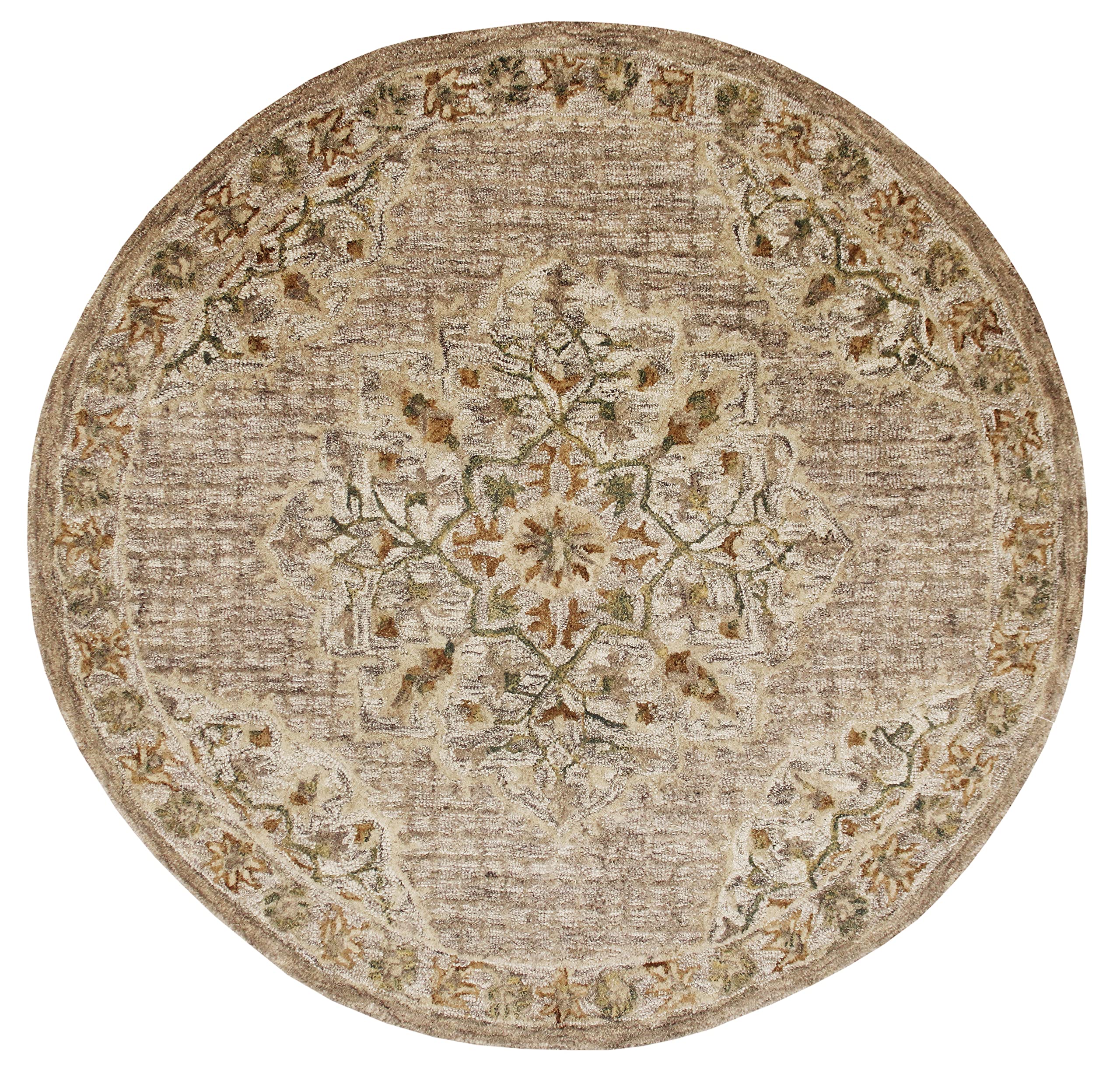 LR Home 4ft Round Natural Wool Area Rug - Hand Tufted Modern Farmhouse Boho Style for Bedroom, Living Room, Office | Beige/Cream Home Decor Carpet | Perfect for Entryway, Playroom & Cozy Spaces