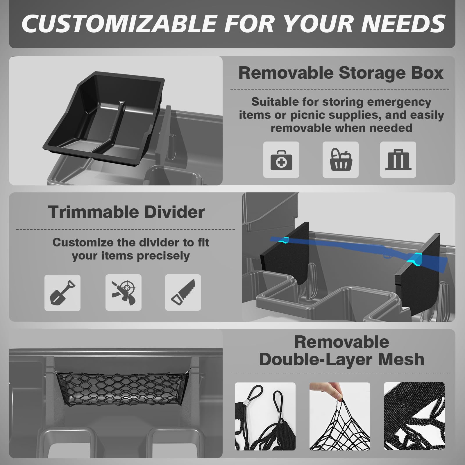 BestEvMod Tesla Cybertruck 2024+ Rear Underseat Storage Organizer - Removable Hidden Storage Box & Tray for Second Row | Perfect for Road Trips, Camping & Vehicle Organization