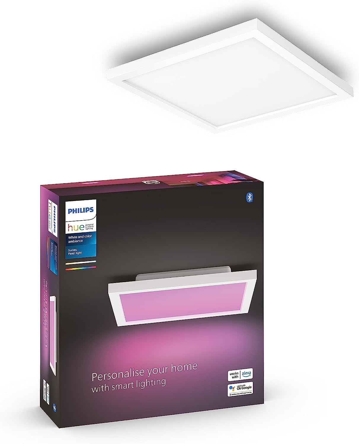 Philips Hue White and Color Ambiance Surimu Smart LED Panel Light - 27W Square Dimmable WiFi Light Panel for Home, Office, Bedroom & Living Room - Works with Alexa & Google Assistant - Perfect for Modern Interior Lighting & Smart Home Automation