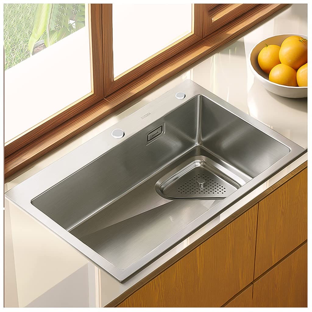 Stainless Steel Single Bowl Kitchen Sink - Drop-in RV Sink & Topmount Prep Sink - Handmade Outdoor Sink (55x45x21cm, Silver) - Perfect for Tiny Homes, Campers & Outdoor Kitchens