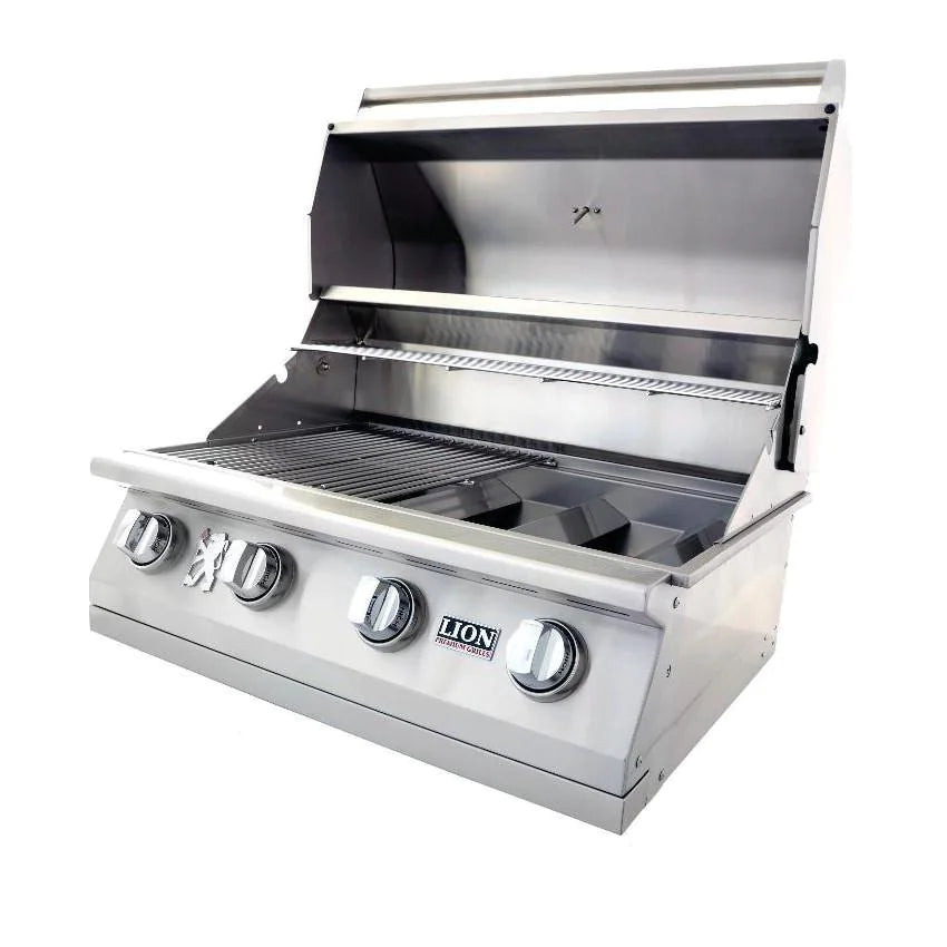 Lion L60000 32-Inch 4-Burner Stainless Steel Built-In Gas Grill for Outdoor Cooking, Backyard BBQ, and Patio Entertaining