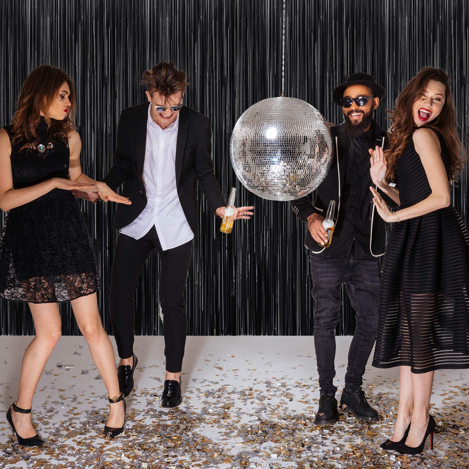 4 Pack Foil Fringe Curtains Backdrop - Metallic Tinsel Streamers for Photo Booth, Wedding, Birthday, Halloween, Christmas & Disco Party Decorations (Matte Gold & Matte Black) - Perfect for Doorways, Walls & Event Backgrounds