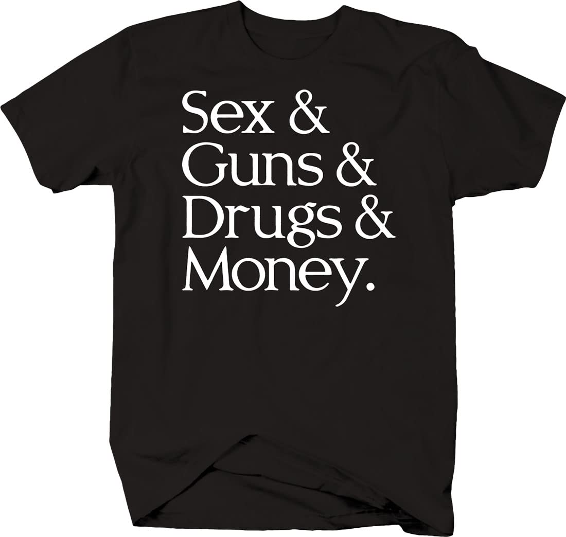 EVH Prints T-Shirt - Sex, Drugs, Gun & Money Design - Vintage Rock Style Tee for Concerts, Parties & Casual Wear