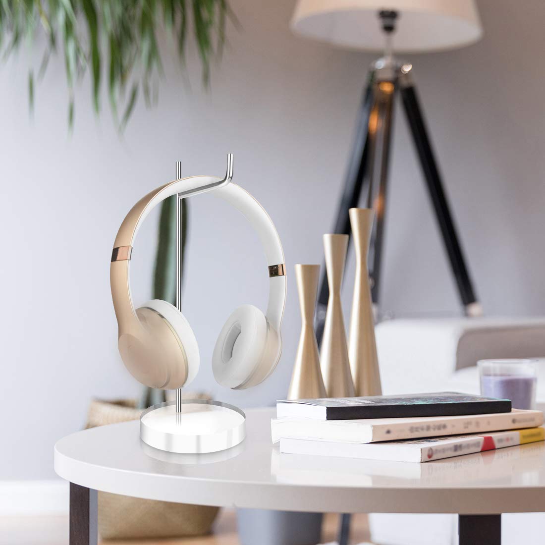 Geekria Premium Acrylic Aluminum Headphone Stand - Universal Gaming Headset Holder & Desk Display Hanger for Bose QC35, Beats Solo3, Sony WH-1000XM4 - Perfect for Home Office, Gaming Setup & Studio Organization (Clear)