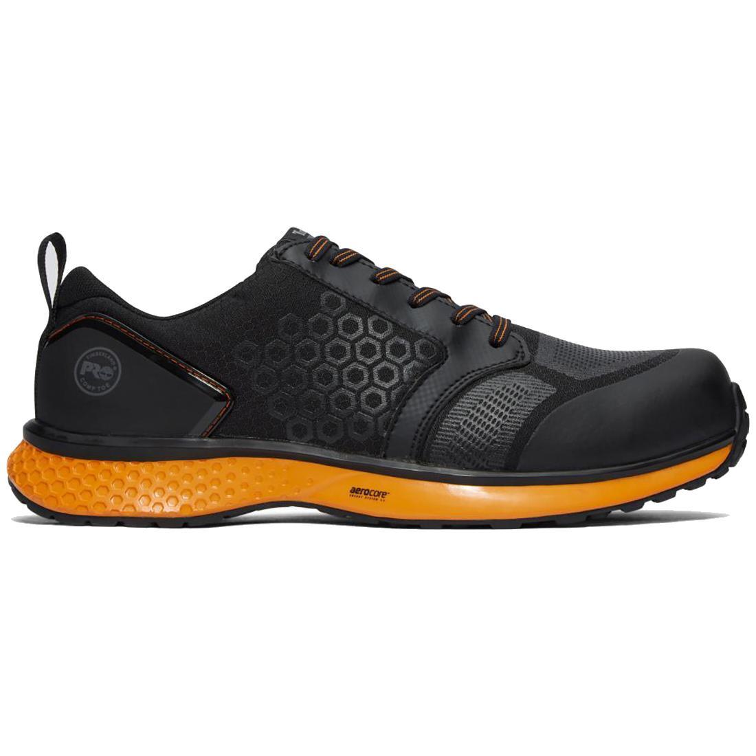 Reaxion Composite Toe Work Shoes for Men - Black & Orange Safety Boots with Slip Resistant Outsole | Perfect for Construction, Warehouse & Industrial Work