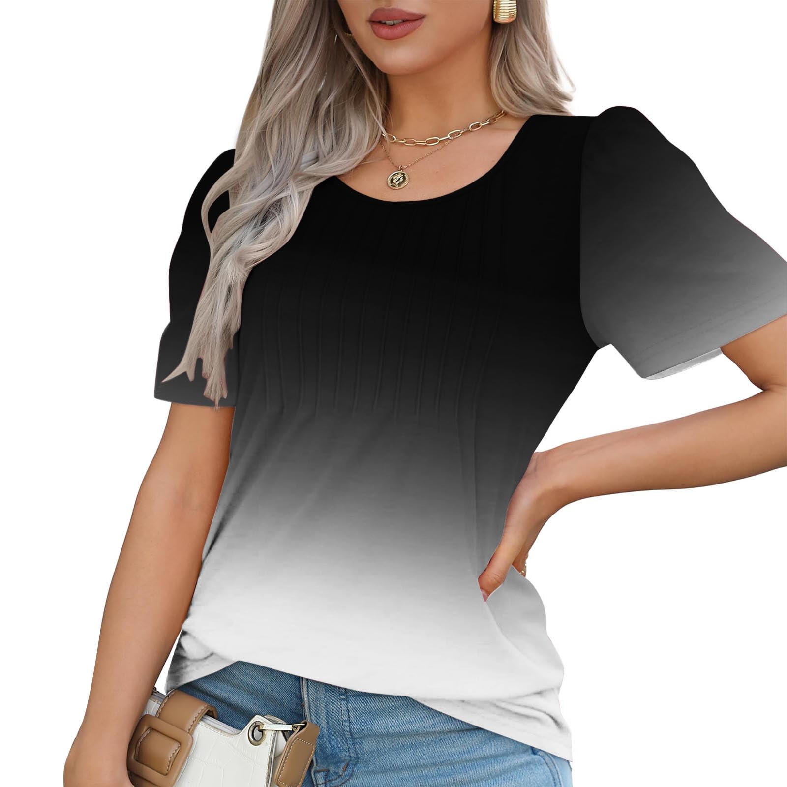 2024 Women's Summer Casual Tunic Top - Short Sleeve Floral Print Blouse with Crew Neck | Trendy Loose Fit Tee for Going Out, Work & Weekend Wear