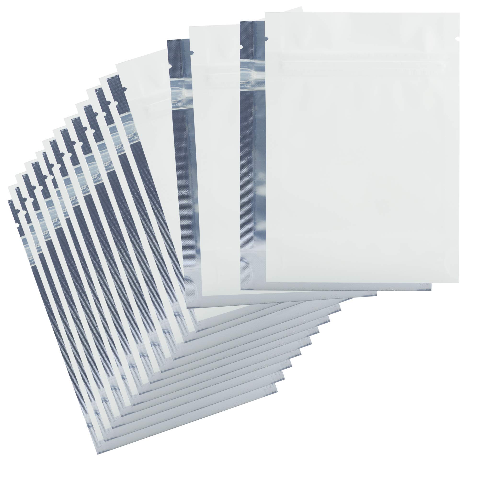 Premium Mylar Barrier Bags with Zipper & Heat Seal - 100 Pack (Matte White/Clear, 1/8 Ounce - 3.62