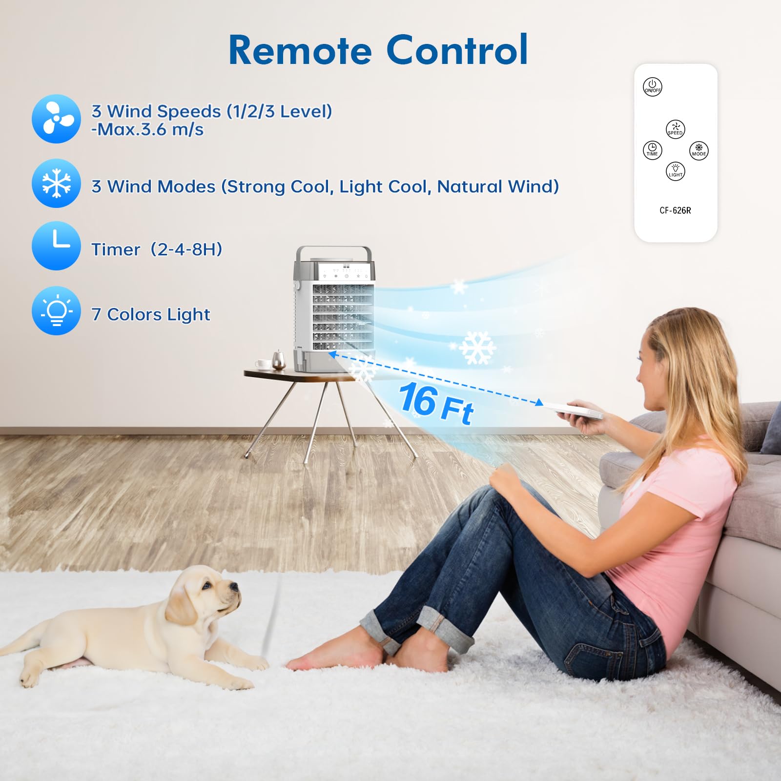 Portable Air Conditioner & Air Cooler - Mini Evaporative AC with Remote, 3 Speed Settings, 2/4/8H Timer, 3 Modes, Colorful Night Light - Perfect for Bedroom, Office, Car & Small Spaces | Stay Cool Anywhere