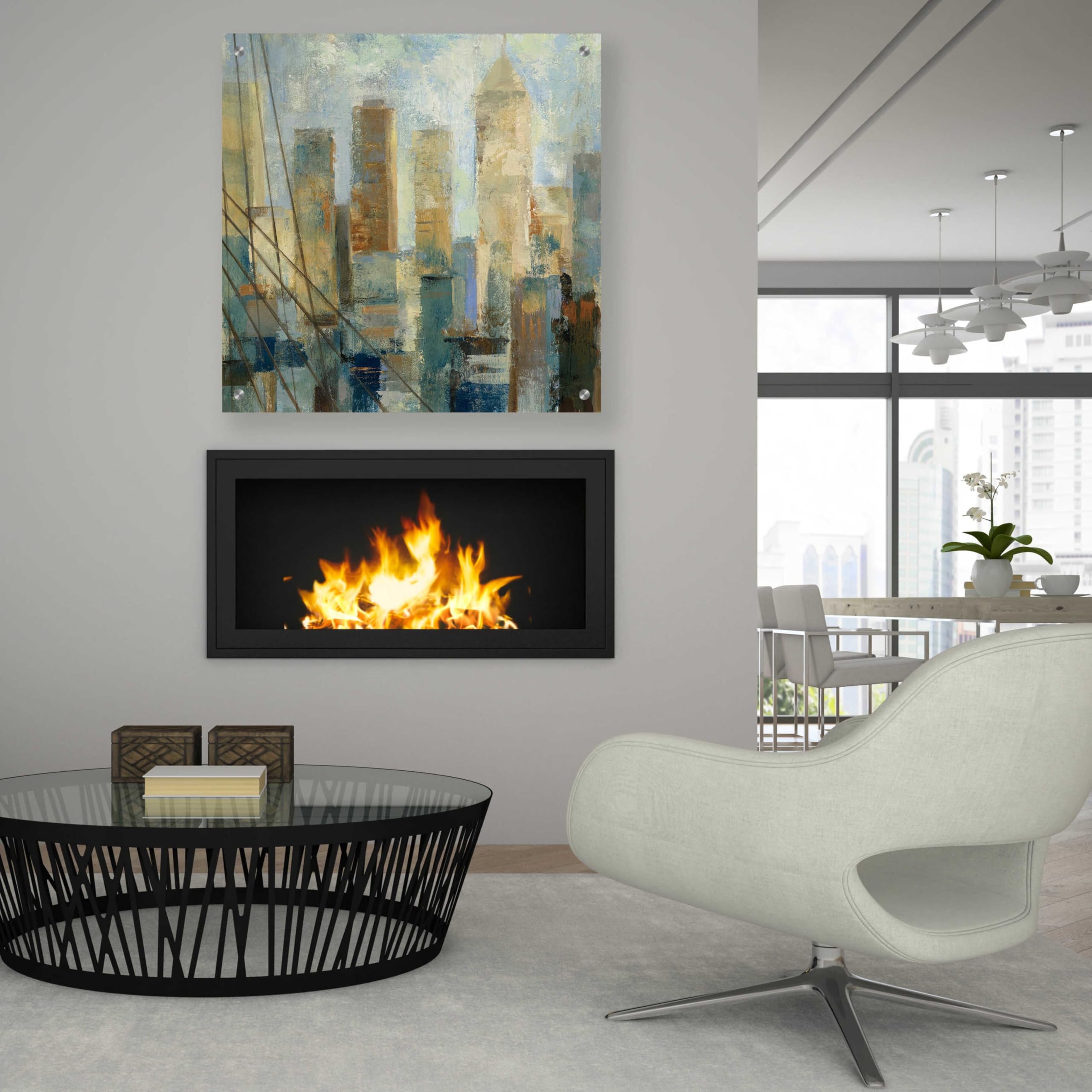 Silvia Vassileva Manhattan Sketches V Acrylic Glass Wall Art - 36x36 Inches Modern Abstract Painting for Living Room, Office & Bedroom Decor