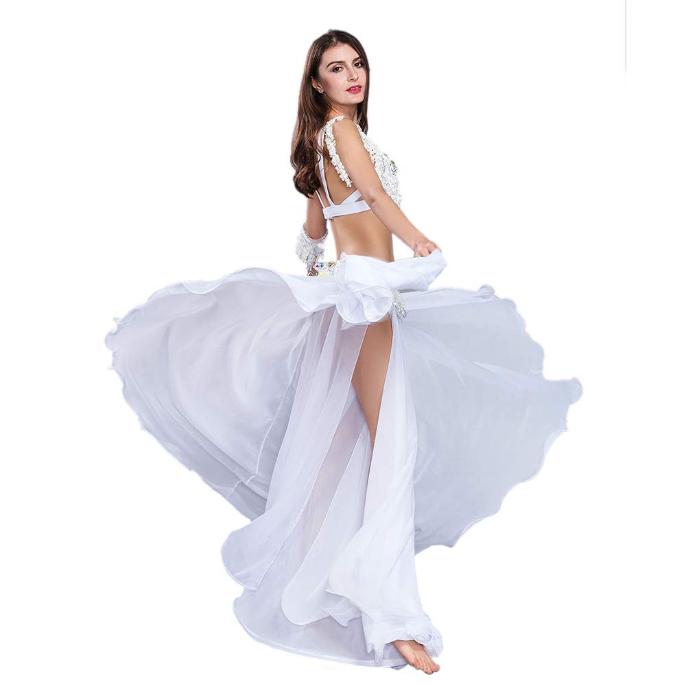 Royal Smeela Women's Belly Dance Costume Set - Chiffon Skirt, Bra & Belt - Professional Bellydancer Outfit for Performances, Halloween, Carnival & Dance Parties