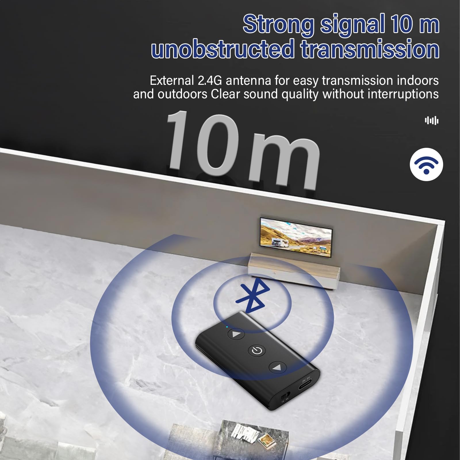 GTMEDIA 2-in-1 Bluetooth 5.0 Transmitter & Receiver - Wireless Audio Adapter with Low Latency for TV, PC, Headphones, Car & Home Stereo | 3.5mm AUX & Optical Input | Perfect for Gaming, Streaming & Hands-Free Calling