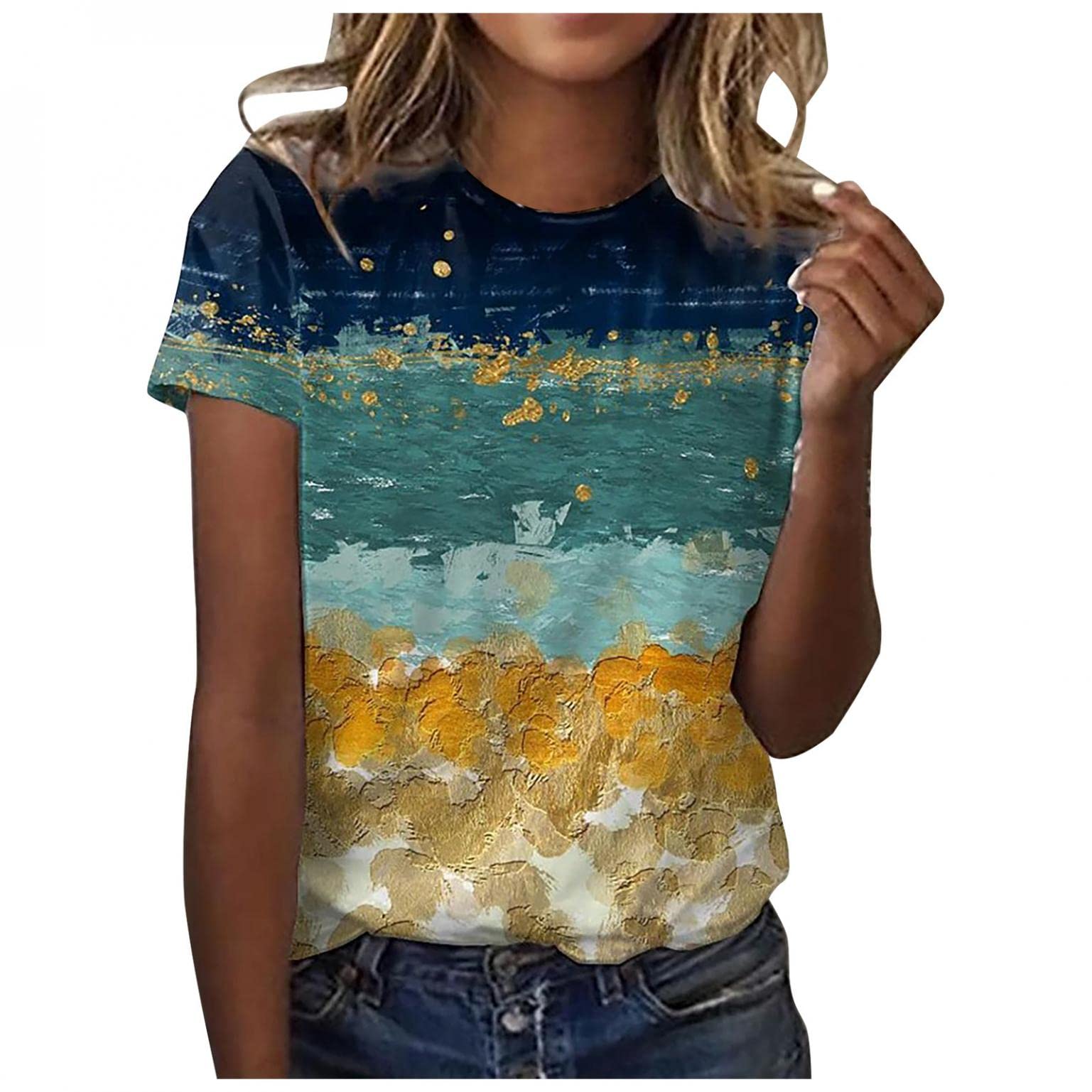 Plus Size Women's Cute Crew Neck Printed Short Sleeve T-Shirt - Casual Loose Blouse for Summer Outfits & Everyday Wear