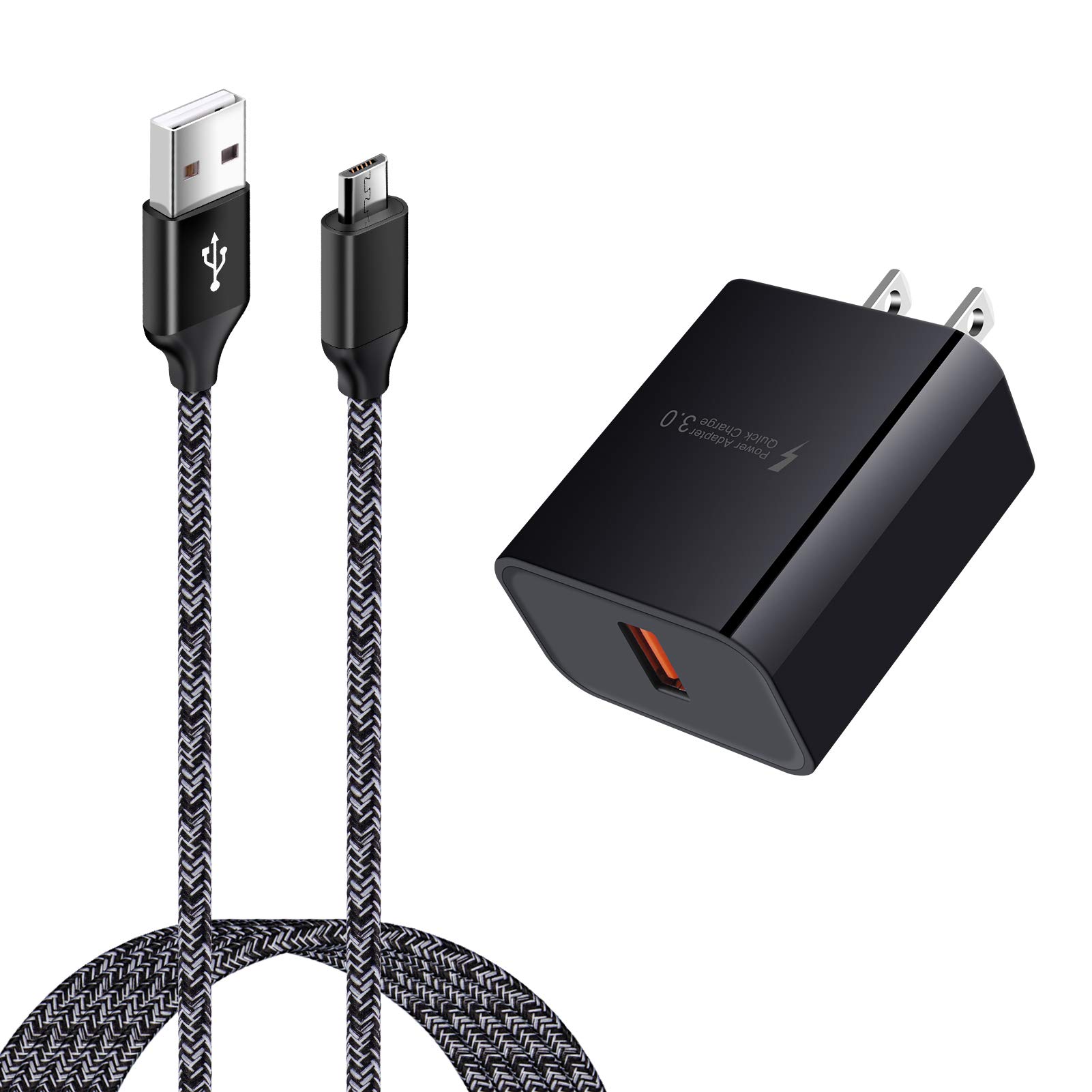 Fast Charging Micro USB Cable & Wall Charger Plug - Quick Charge 3.0 Compatible with Motorola Moto E/E4/E5/G4/G5/G6 Series - Perfect for Home, Office & Travel Charging Needs