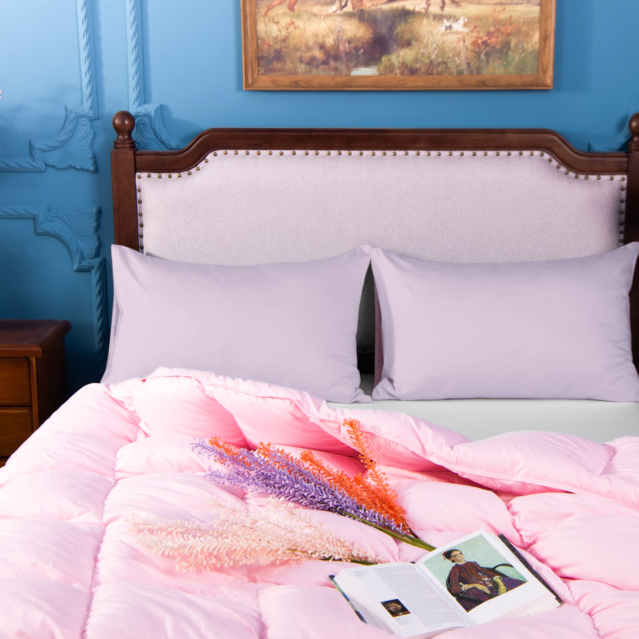 Premium Egyptian Cotton Queen Pillowcases Set of 2 - 500 Thread Count Soft & Breathable Envelope Closure Pillow Covers (20x30 Inches, Light Purple) - Luxury Bedding for Hotels, Guest Rooms & Master Bedrooms