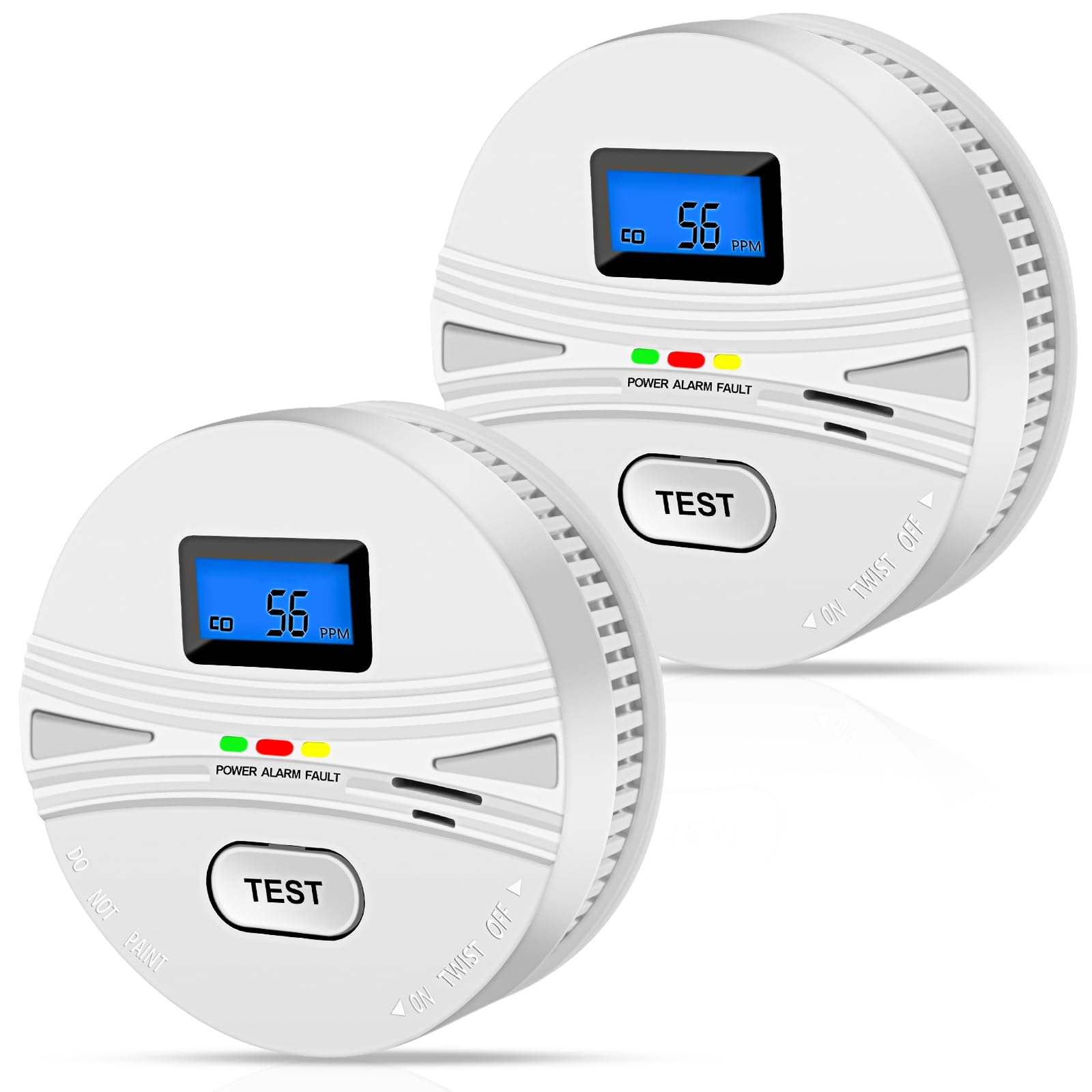 2 Pack Smoke and Carbon Monoxide Detector Combo with Digital Display & Test Button - Battery Included - Fire Alarm for Home, Kitchen, Bedroom & Office Safety Protection