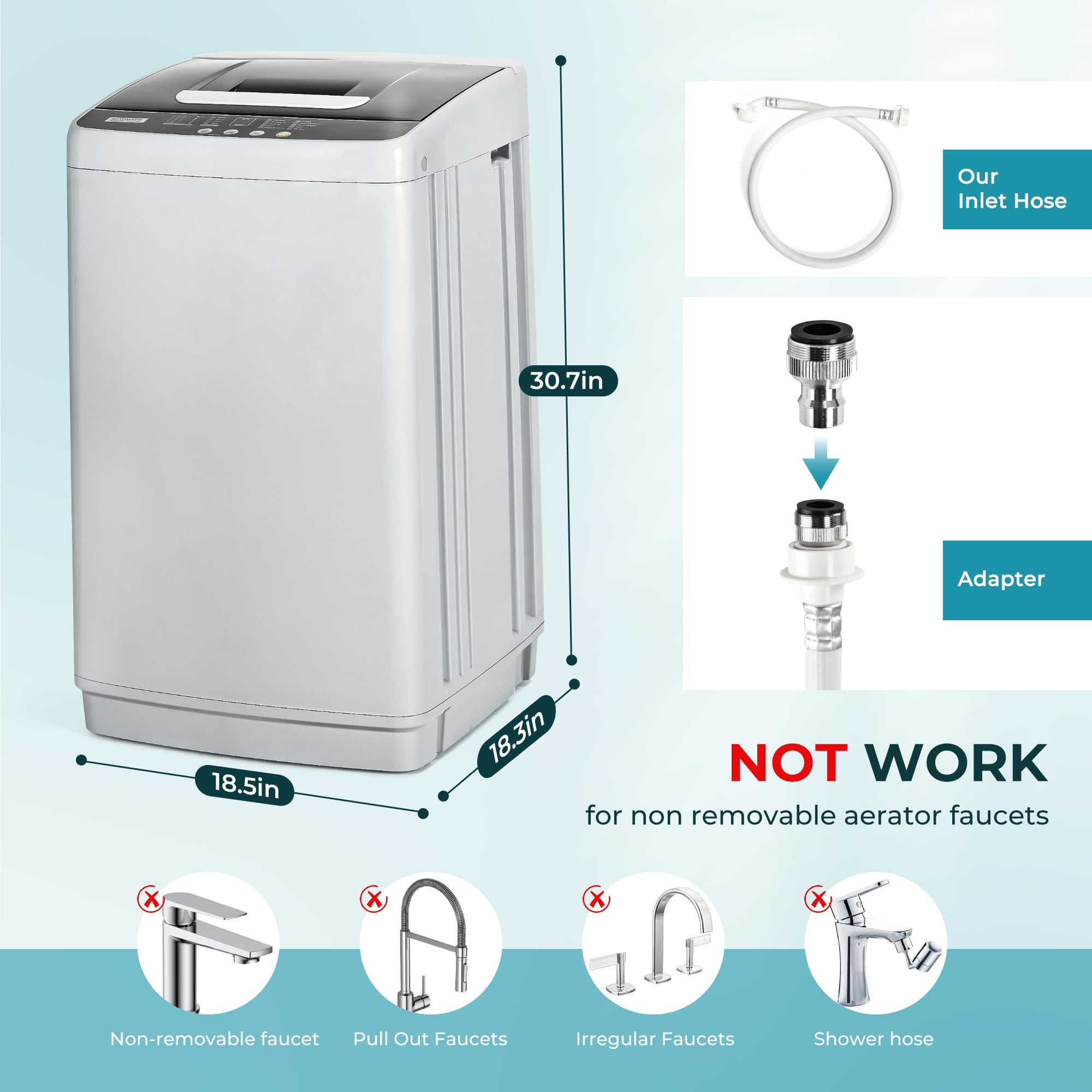 Euhomy 1.03 cu.ft Portable Washing Machine - 8.8LBS Capacity Compact Washer with 10 Programs & 5 Water Levels, Drain Pump, LED Display - Perfect for Apartments, RVs, Tiny Homes & Laundry Rooms - Light Gray Portable Washer for Small Spaces & Travel