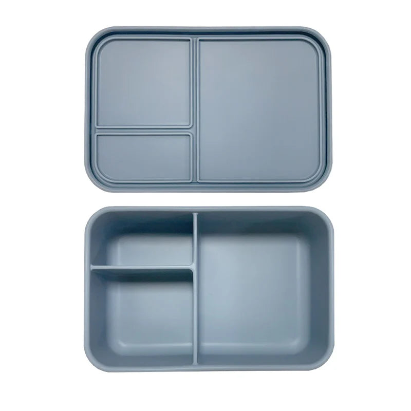 Apollo 3-Piece Rectangle Silicone Bento Box Set - Leakproof & Microwave Safe Lunch Containers for Adults & Kids - Perfect for Meal Prep, Office Lunch, School, Picnics & Travel (Blue)