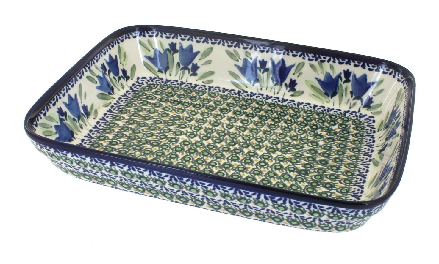 Blue Rose Polish Pottery Blue Tulip Medium Rectangular Baker - Handcrafted Ceramic Baking Dish for Casseroles, Lasagna & Desserts | Perfect for Oven, Microwave & Dishwasher | Elegant Serving Tray for Dinner Parties & Holiday Meals