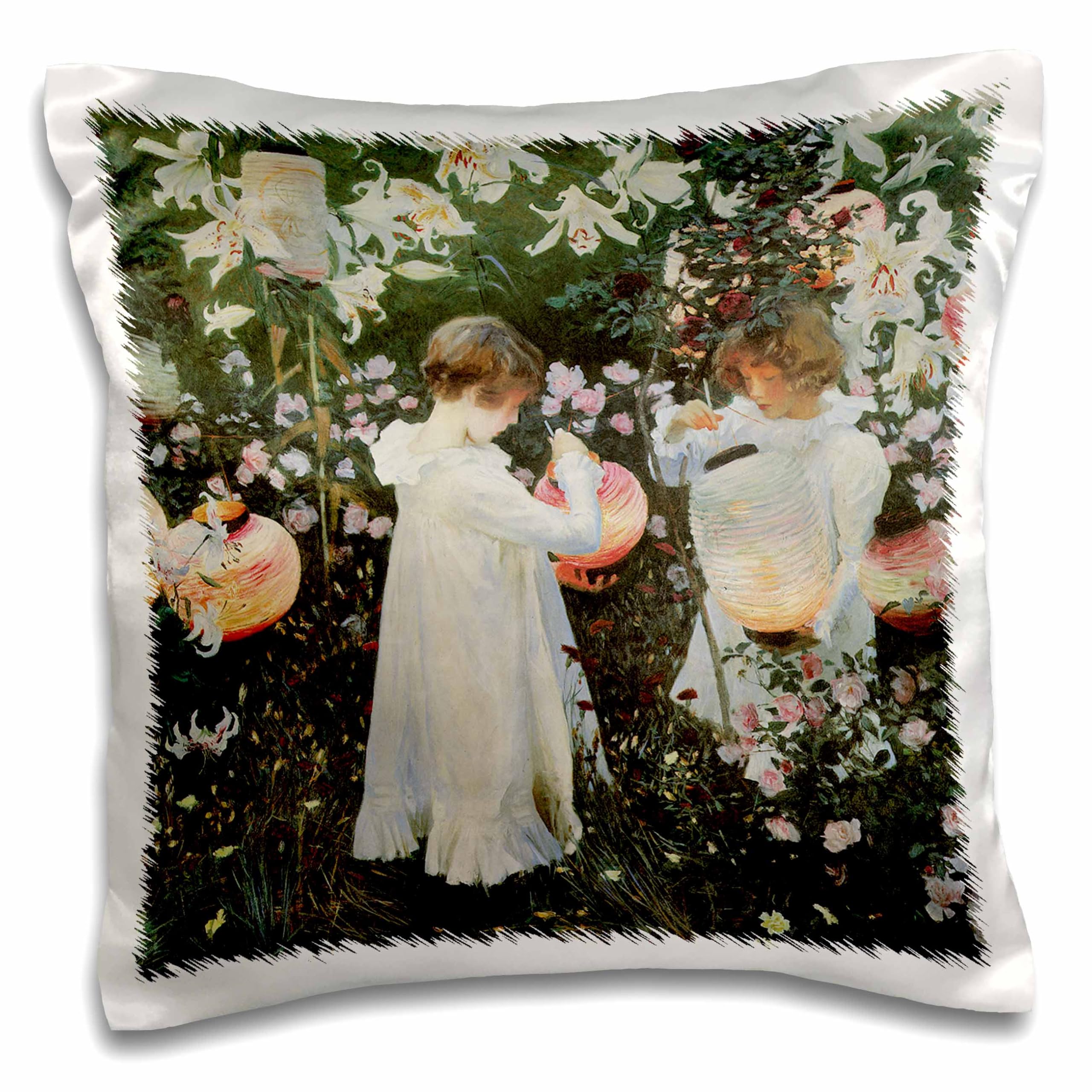 3dRose John Singer Sargent Carnation Lily Rose Garden Art Pillow Case 16x16 Inch - Decorative Throw Pillow Cover for Living Room, Bedroom & Nursery Decor