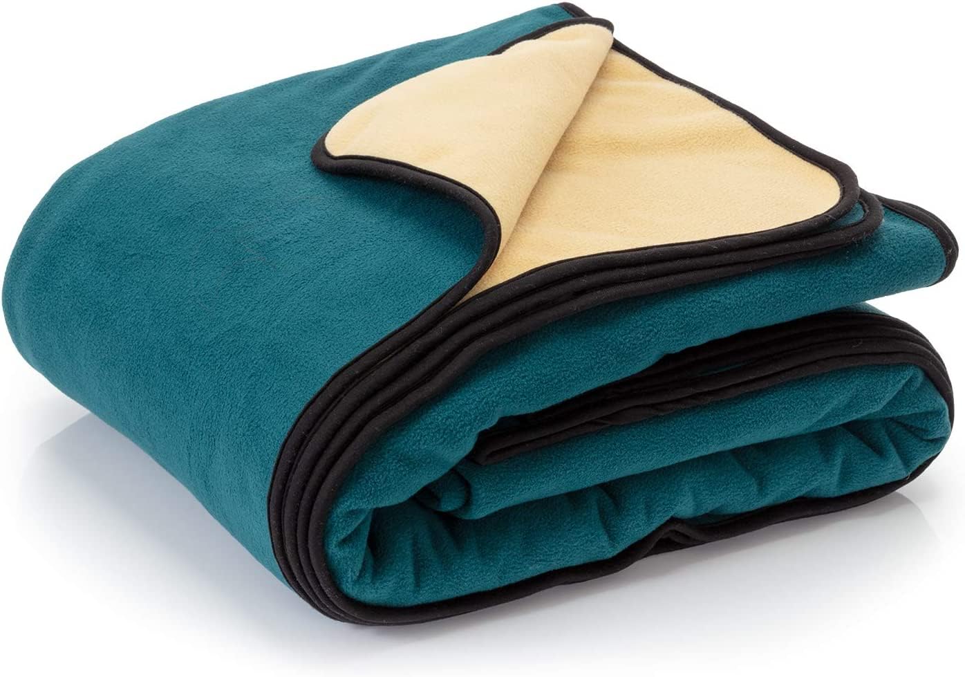 Waterproof Blanket for Bed & Couch - Soft Reversible Dog Blanket for Large Dogs, Furniture Protector for Pets & Couples - Navy Teal/Beige - Ideal for Sofa Protection, Dog Crates, and Bedding Comfort