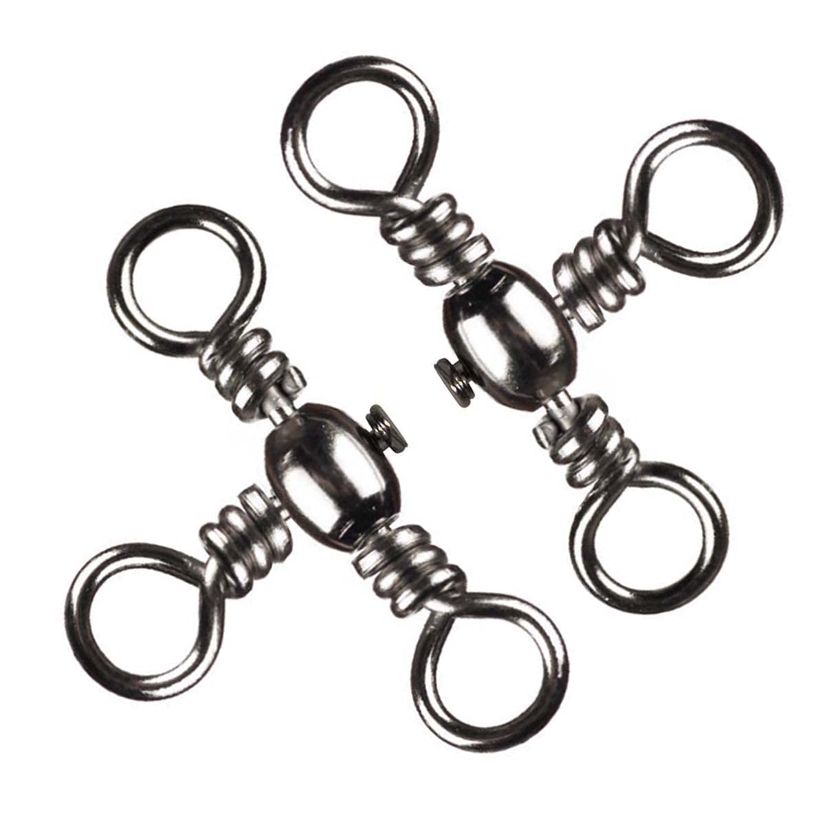 50pcs Stainless Steel 3 Way Fishing Swivels - T-Turn Triple Swivel Connectors for Saltwater & Freshwater Fishing Lures - Black Nickel Cross-Line Barrel Swivel Tackle Accessories - Perfect for Bass, Trout, and Deep Sea Fishing