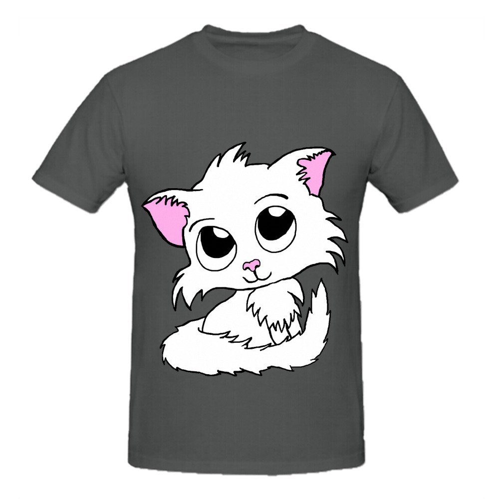 Cute Kitty White Cat Men's Crew Neck Custom T-Shirt - Soft Grey Cotton Tee for Casual Wear, Gifts & Cat Lovers