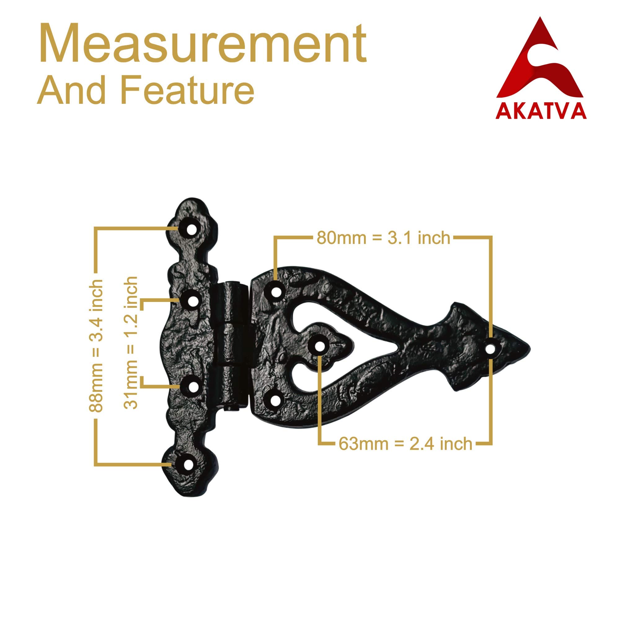 Heavy Duty 2-Piece Black Matte T Hinge Set for Wooden Fences, Barn Doors & Shed Doors - Outdoor Gate Hinges with Rust-Resistant Finish - Perfect for Farmhouse, Garden Gates and Backyard Fencing Projects
